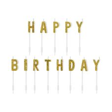 Świeczki Urodzinowe Happy Birthday Złote Brokatowe 2,5cm (13 sztuk)