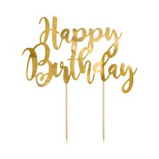 Topper na Tort Happy Birthday Złoty Papier Lustrzany 22,5 cm