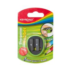 Temperówka plastikowa podwójna z gumką KEYROAD mix kolorów blister