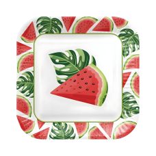 Talerz papierowy kwadratowy z wzorem arbuzy Watermelons 23 x 23 cm 8 sztuk