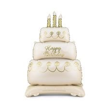 Stojący Balon Foliowy Tort Beżowo-Złoty 70x100 cm