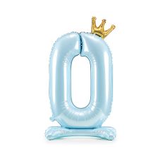 Balon Foliowy Stojący Cyfra 0 Błękitny z Koroną 84 cm