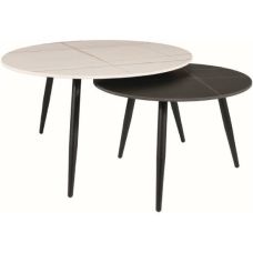 Zestaw 2 ław okrągłych blat ceramiczny marmur biały czarny Signal