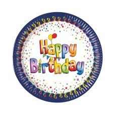 Talerze papierowe happy birthday 23cm 8 szt.