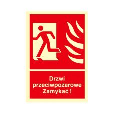 Znak TDC Drzwi przeciwpożarowe Zamykać Kierunek ewakuacji w lewo 100x148 mm