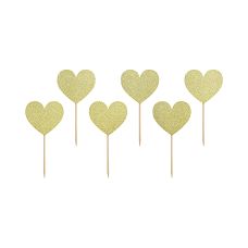 Dekoracje do muffinek Sweet Love Serca brokatowe złote 11 cm 6 sztuk