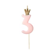 Świeczka Urodzinowa Cyferka 3 Jasnoróżowa 9.5 cm