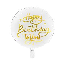 Balon Foliowy "Happy Birthday To You" Biały Matowy 35 cm na Hel
