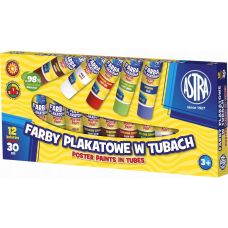 Farby Plakatowe Szkolne ASTRA 12 Kolorów 30ml