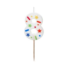 Świeczka urodzinowa Cyfra ''8'' biała konfetti 5.5cm