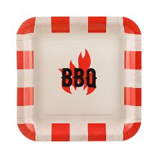 Talerzyki Papierowe Kwadratowe BBQ Mix Czerwono-Kremowe 26x26cm 6 sztuk