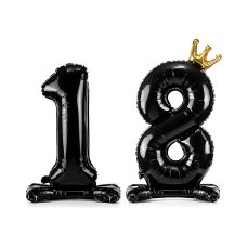 Balon Foliowy Stojący Liczba "18" Czarny ze Złotą Koroną 84 cm