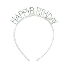 Opaska Happy Birthday 14x15.5 cm srebrna z perełkami