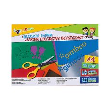 Zeszyt papierów kolorowych błyszczących GIMBOO, A4, 10 kartek, 80gsm, mix kolorów