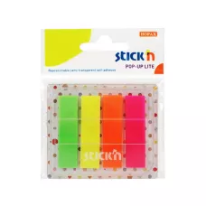 Zakładki indeksujące w podajniku 45x12mm, 4 kolory neonowe