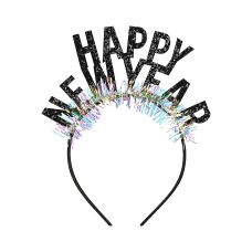 Opaska Metalowa Happy New Year Czarna 15,5 x 20,5 cm
