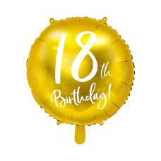 Balon Foliowy Metalizowany 18th Birthday Złoty Okrągły 45 cm