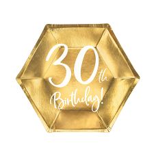 Talerzyki Papierowe Złote Metalizowane 30th Birthday 20cm (6 sztuk)