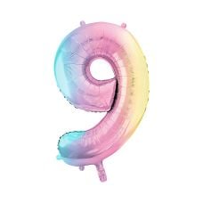 Balon Foliowy Cyfra 9 Pastelowy Tęczowy 86cm