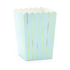 Pudełka na Popcorn Kartonowe Jasnoniebieskie w Paski 7x7x12,5cm (6 szt.)