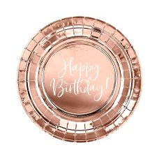 Talerzyki Papierowe Happy Birthday Różowe Złoto 18cm (6 sztuk)