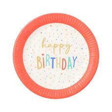 Talerz papierowy okrągły z nadrukiem Happy Birthday średnica 23 cm 10 sztuk