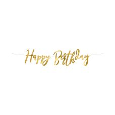 Baner Dekoracyjny Happy Birthday Złoty Papier Lustrzany 16.5x62cm