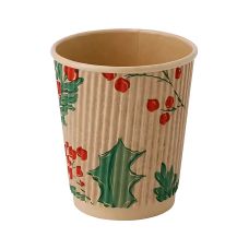 Kubek papierowy karbowany kraft dyspersyjny z wzorem Christmas 250 ml śr. 80 mm 25 szt.