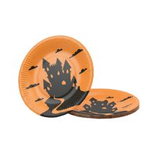 Talerz papierowy okrągły z motywem Funny Halloween średnica 23 cm 8 sztuk