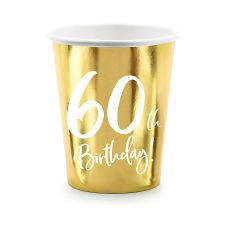 Kubeczki Papierowe Złote 60th Birthday 220ml Jednorazowe (6 sztuk)