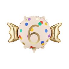 Balon Foliowy Cyfra "6" Beżowo-Złoty 61x37 cm do Powietrza i Helu