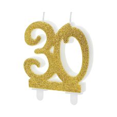 Świeczka Urodzinowa Liczba 30 Złota Brokatowa 7.5cm