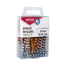 Spinacze metalowe OFFICE PRODUCTS Zebra powlekane 50mm w pudełku 30 sztuk mix kolorów