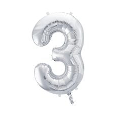 Balon Foliowy Cyfra "3" Srebrny 86cm