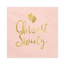 Serwetki Papierowe Chrzest Święty Jasnoróżowe Złoty Nadruk 33x33 cm 12 sztuk