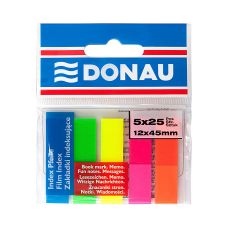 Zakładki indeksujące DONAU, PP, 12x45mm, 5x25 kart., mix kolorów