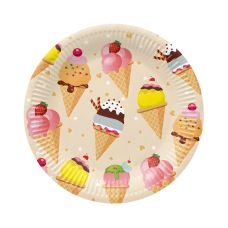 Talerz papierowy okrągły z motywem Ice Cream średnica 23 cm 8 sztuk