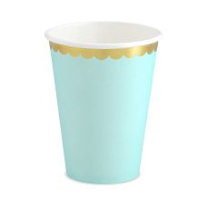 Kubeczki Papierowe Miętowe ze Złotym Brzegiem 220ml (6 sztuk)