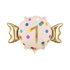 Balon Foliowy Cukierek Cyfra 1 Beżowo-Złoty 61x37 cm
