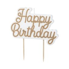 Świeczka urodzinowa Happy Birthday zimne złoto 7.5x10 cm