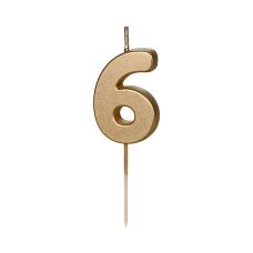 Świeczka Urodzinowa Cyferka 6 Złota 4.5 cm