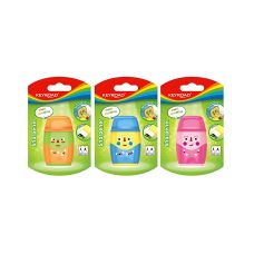 Temperówka podwójna plastikowa z gumką i pojemnikiem KEYROAD Hello mix kolorów