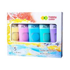 Farby akrylowe 5 kolorów x 75ml mix pastelowy Happy Color