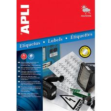 Etykiety poliestrowe APLI, 63,5x29,6mm, zaokrąglone, srebrne, 20 ark.