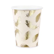 Kubeczki Papierowe Lovely Swan Jasnoróżowe Złote Pióra 260 ml 6 sztuk
