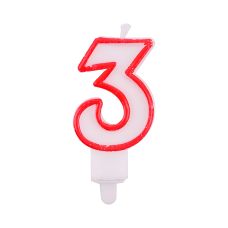 Świeczka urodzinowa cyfra 3 biało-czerwona 9 cm