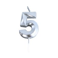 Świeczka urodzinowa cyfra 5 PARTY GO srebrna wysokość 4,8 cm