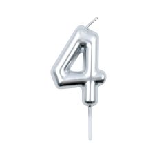 Świeczka urodzinowa cyfra 4 srebrna 6 cm