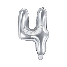 Balon Foliowy Cyfra 4 Srebrny 35cm do Powietrza