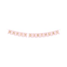 Baner urodzinowy Happy Birthday jasnoróżowy złoty, 15 x 175 cm